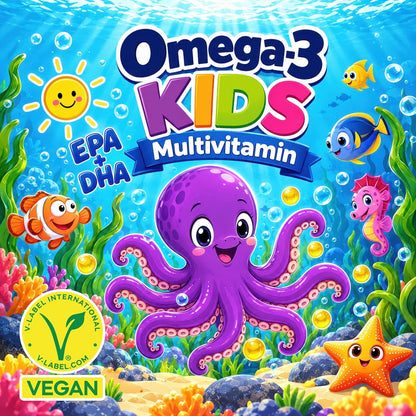 Omega-3 KIDS Algenöl Tropfen für Kinder mit DHA & EPA + D3, K2, C, A & E