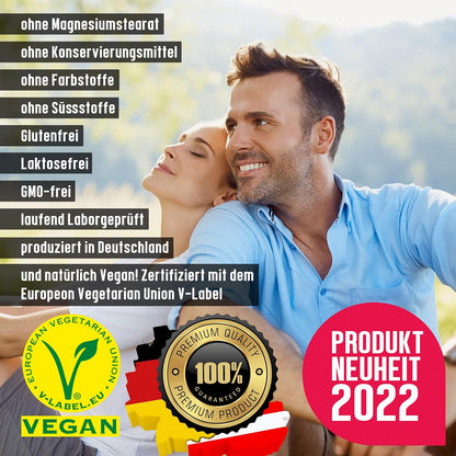 Vegan All-in-One - Vitamin B12+D3+K2+B2+B6+B9 Folsäure + Zink + Eisen + Selen + Natrium + Kalium + Jod - Komplex mit 120 Kapseln (4 Monats-Vorrat)